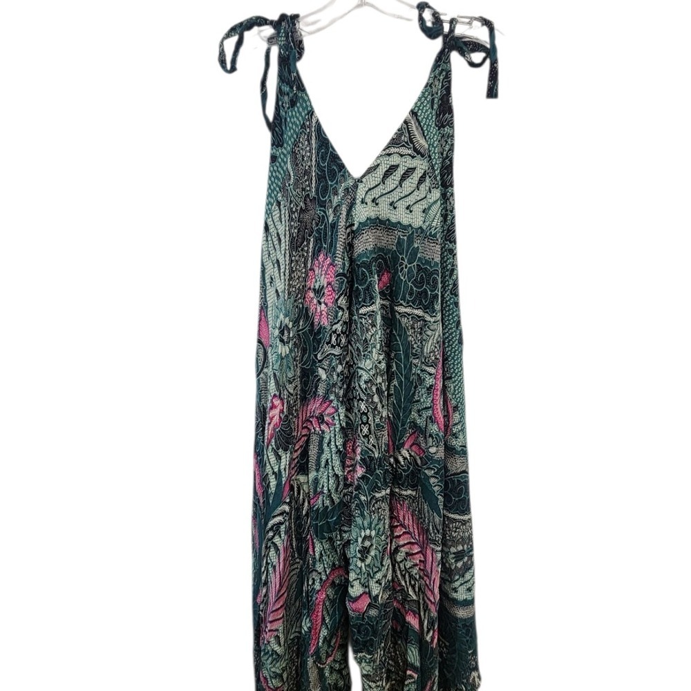 Bali Prima Women's Jumpsuit Green Floral Print Tie Strap Boho‎ Romper